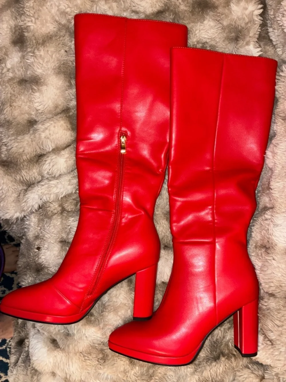 🆕 Red High Shaft Block Heel Women's Boots size 9